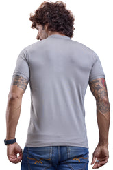 Ash Grey Mandarin Collar Graphic T-Shirt